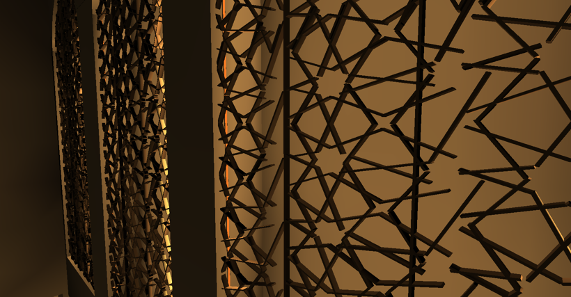 Detail of illuminated facade structure