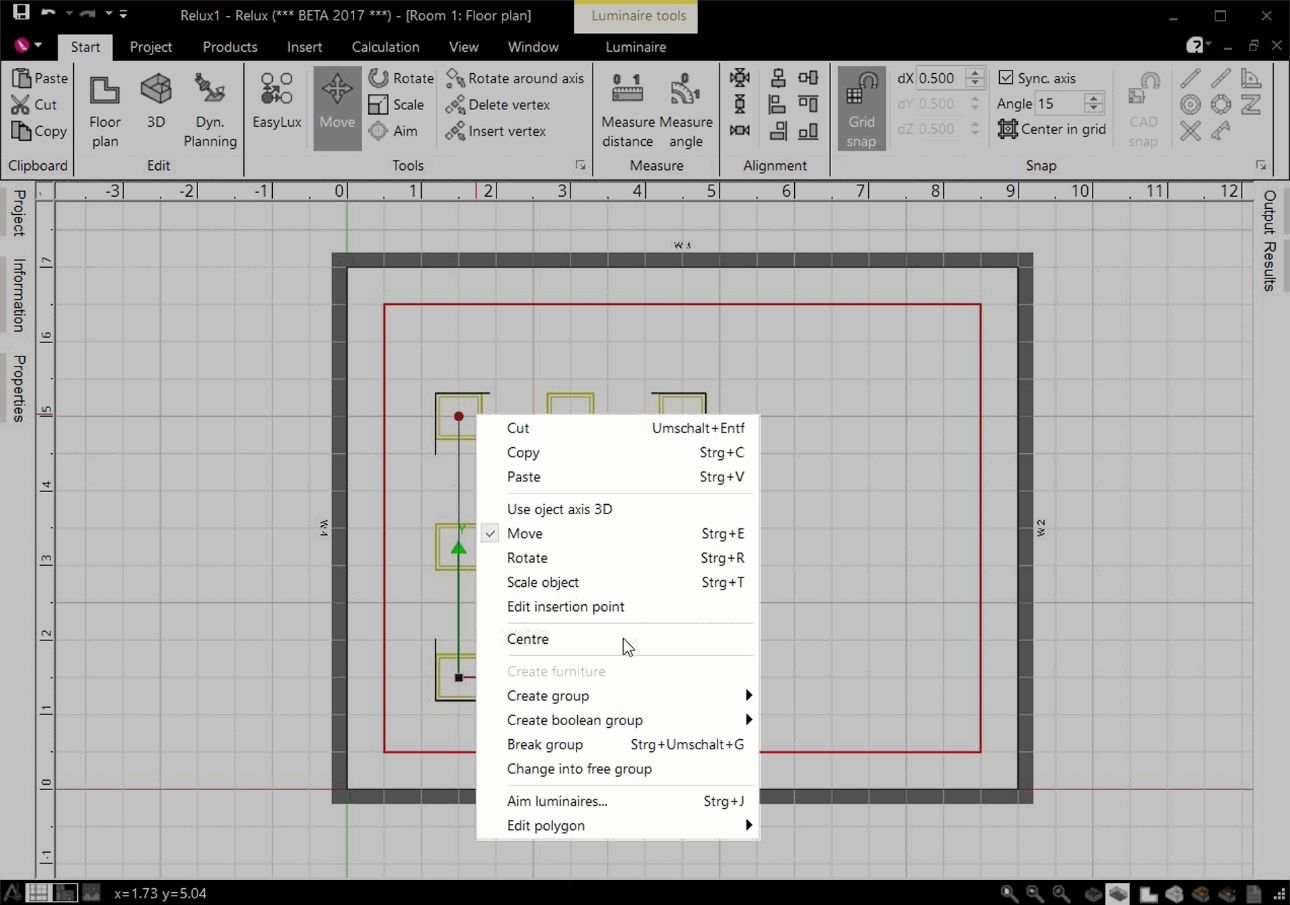 ReluxDesktop Select Centre to align