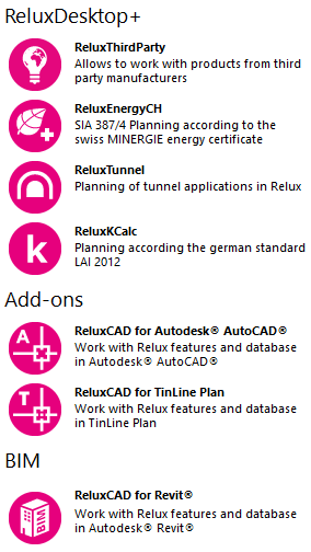 Licence overview in ReluxDesktop