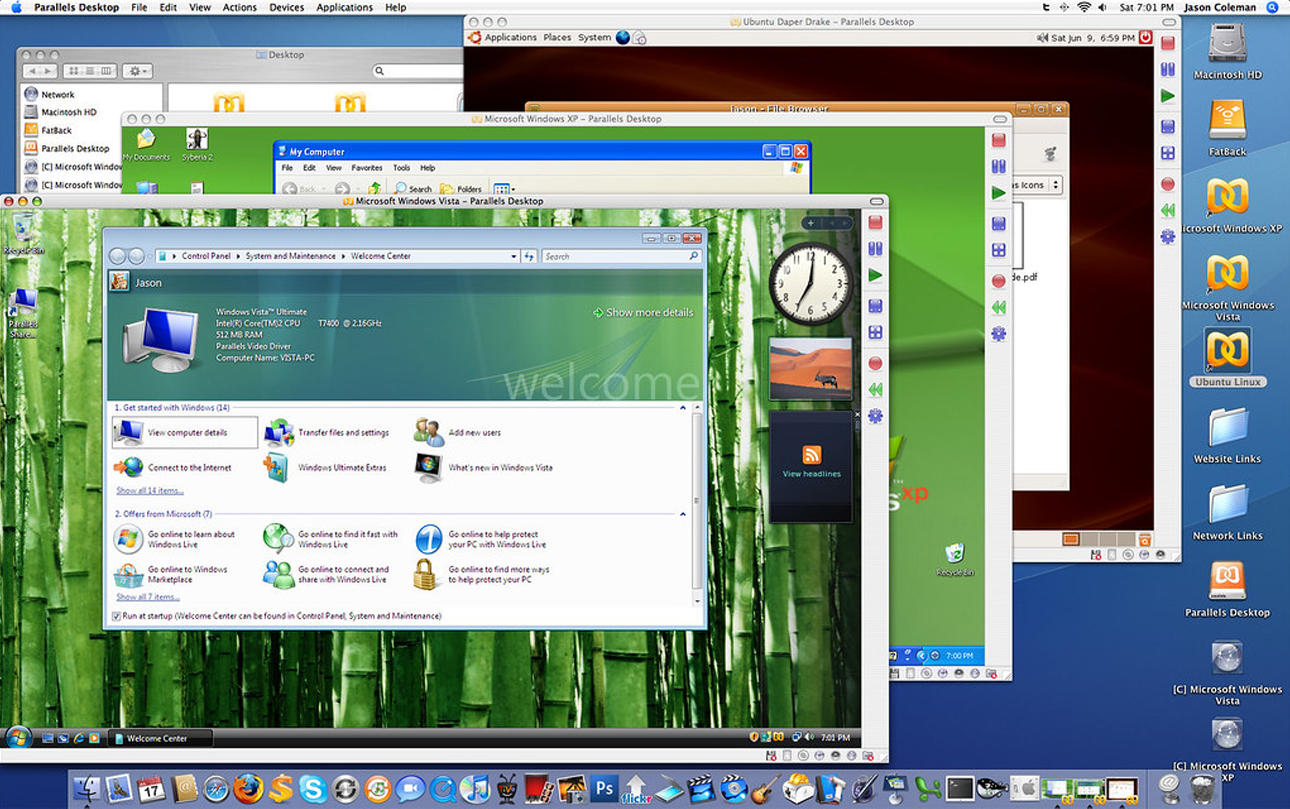 Installing and using ReluxDesktop on Mac OS X via Windows emulation Screenshot of the German-localized Relux Knowledge Base article detailing how to run ReluxDesktop on Mac OS X using third-party virtual machine environments, displaying a nested Windows OS window inside a Mac desktop interface at the bottom.